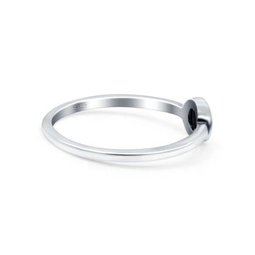 Solitaire Petite Dainty Round Simulated Black Onyx Promise Ring Band Oxidized 925 Sterling Silver